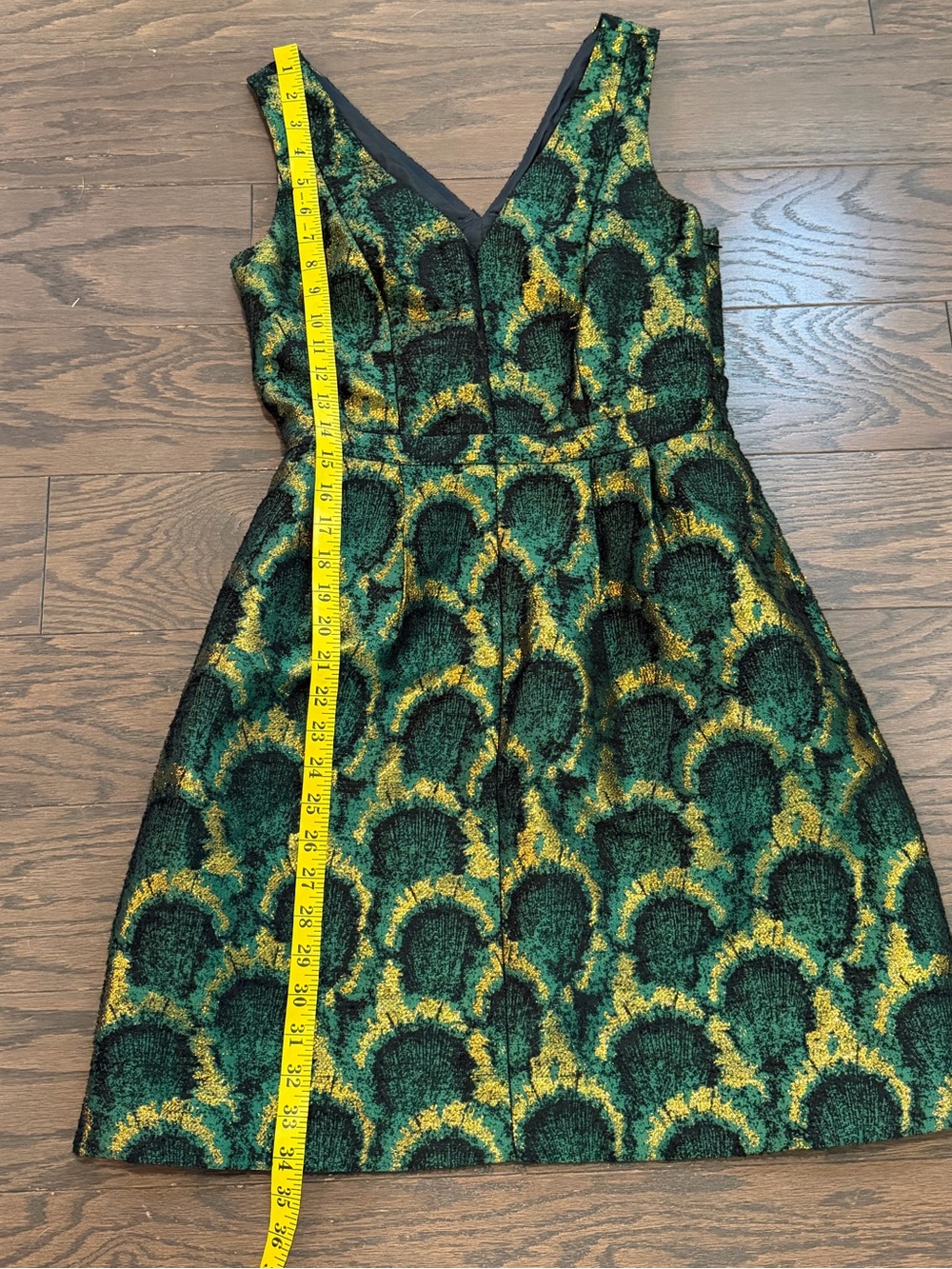 J.Crew Collection Metallic Green Jacquard Fit & Flare Dress Size 4 - Picture 6 of 10